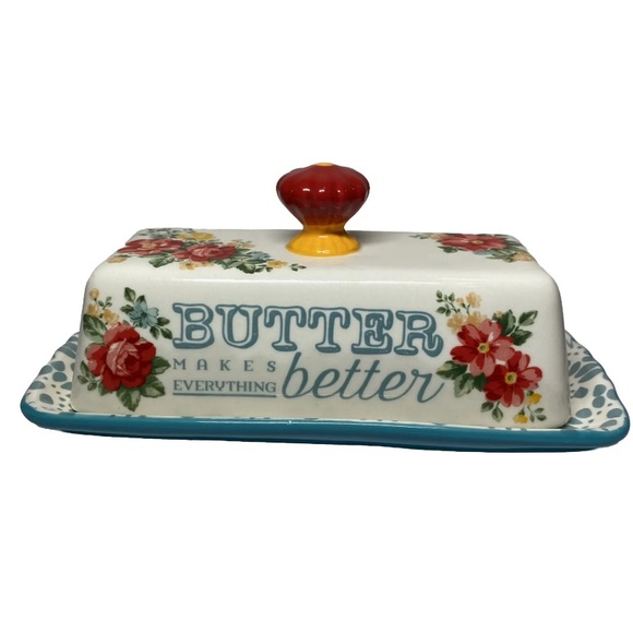 The Pioneer Woman Butter Makes Everything Better Floral Stoneware 2 Pc Dish, NWT - Picture 1 of 12
